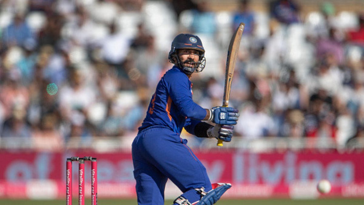 Dinesh Karthik of India batting during the International Twenty20 match between England and India at Trent Bridge on July 10, 2022 in Nottingham, England
