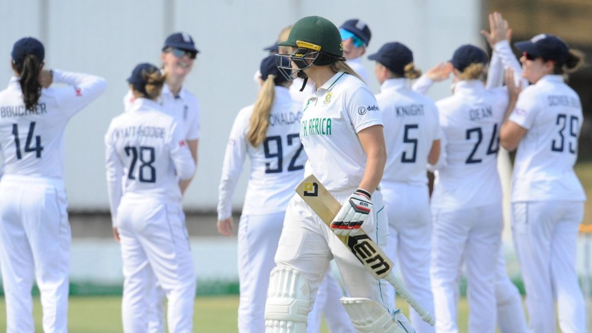 Annerie Dercksen walks off after her controversial dismissal on the final day of the one-off South Africa-England women's Test