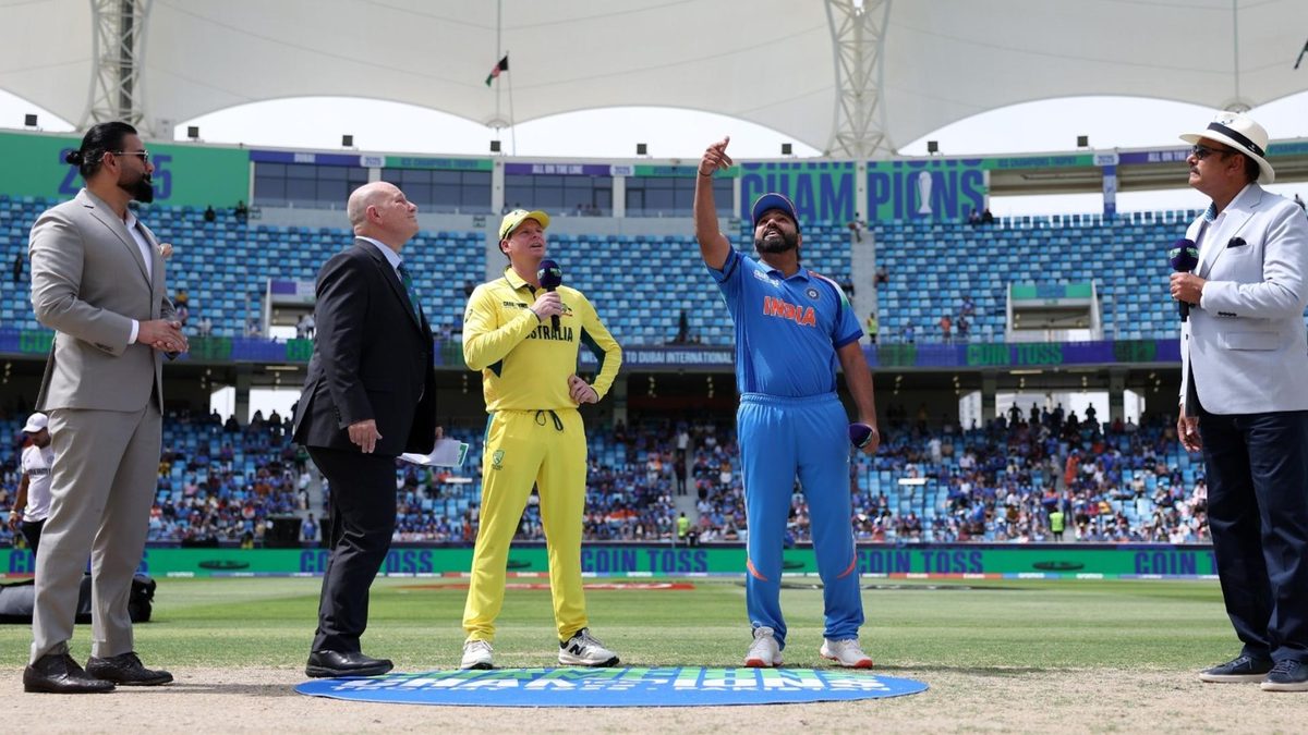 Rohit Sharma and Steve Smith at the toss in the Champions Trophy 2025 semi-final
