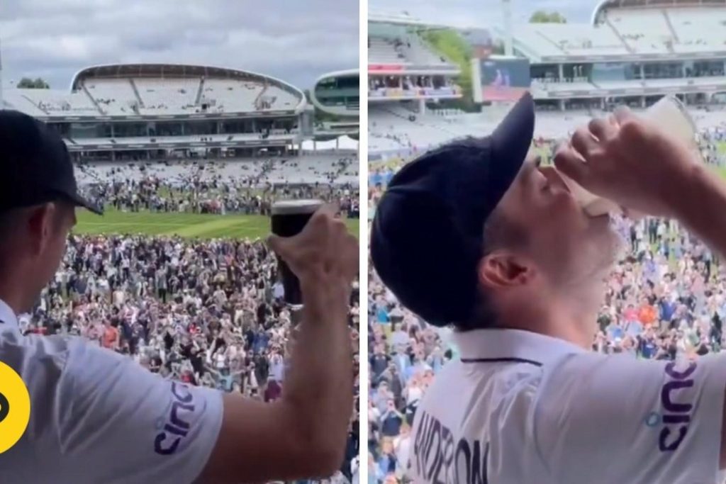 Watch: James Anderson downs pint of Guinness in seven seconds on Lord's balcony