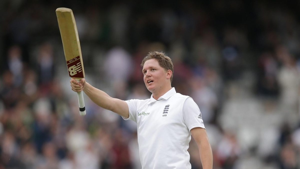 Gary Ballance celebrates scoring a Test century against Sri Lanka