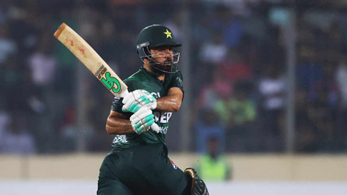 Pakistan's Khushdil Shah to plays a shot during the first T20 cricket match between Bangladesh and Pakistan at the Sher-E-Bangla National Cricket Stadium in Dhaka on July 20, 2025