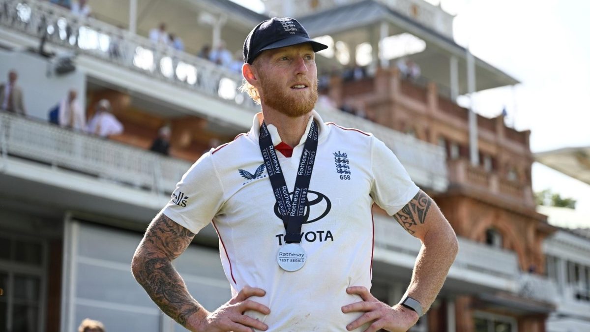 Ben Stokes poses with the POTM medal after beating India at Lord's