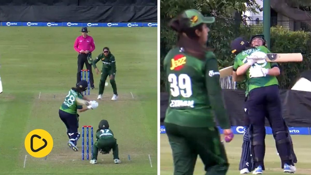 Watch: Ireland's Jane Maguire hit the final ball of the match for six to take her side over the line against Pakistan on Friday (August 8).