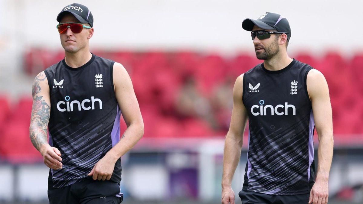 Mark Wood and Brydon Carse during the Champions Trophy