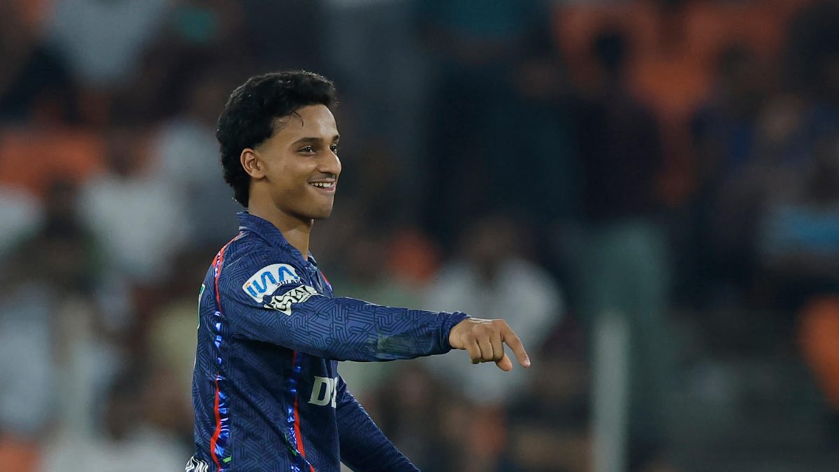 Ayush Badoni of Lucknow Super Giants celebrates the wicket of Kagiso Rabada of Gujrat Titans during the 2025 IPL match between Gujarat Titans and Lucknow Super Giants at Narendra Modi Stadium on May 22, 2025, in Ahmedabad, India