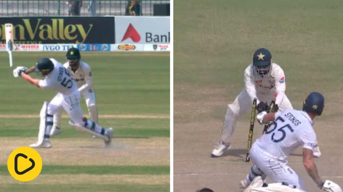 Ben Stokes gets stumped on day four of the second Test between Pakistan and England in Multan