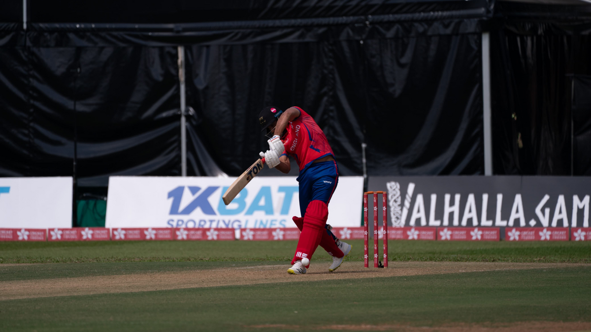 England captain Ravi Bopara plays a shot during his 14-ball 53 not out, which included six sixes in an over against India counterpart Robin Uthappa during the sides’ ‘Bowl’ contest