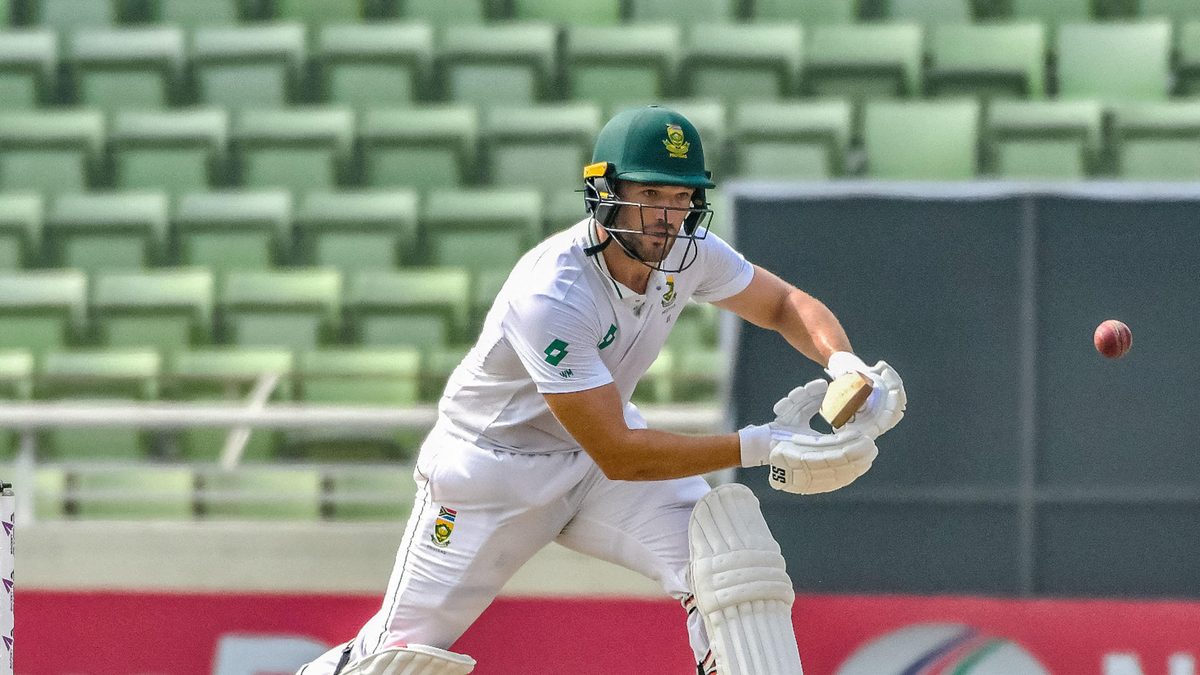 South Africa's Wiaan Mulder plays a shot during the second day of the first Test cricket match between Bangladesh and South Africa at the Sher-e-Bangla National Cricket Stadium in Dhaka on October 22, 2024