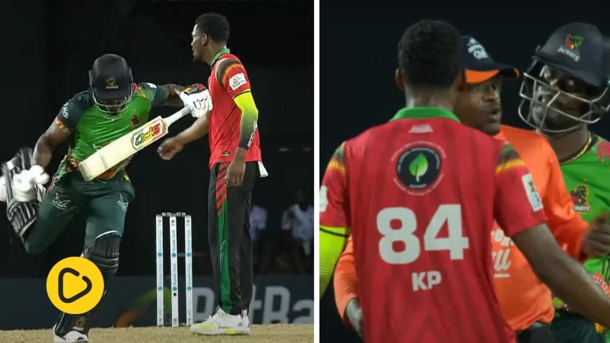 Andre Fletcher and Keemo Paul come face-to-face during their teams' CPL match on Wednesday night