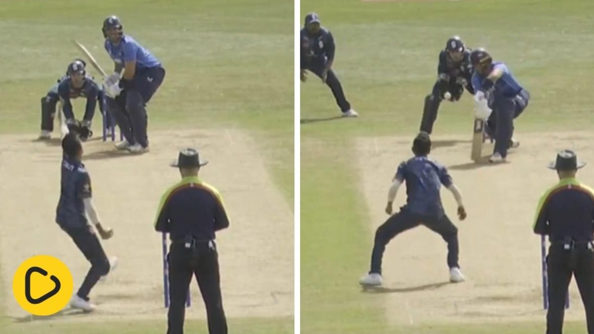 A splitscreen image of Yuzvendra Chahal bowling for Northants in the One-Day Cup