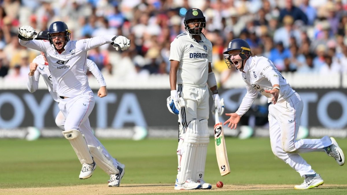 England players celebrate final wicket of Mohammed Siraj at Lord's