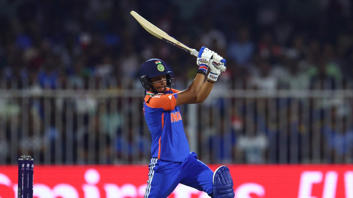 Harmanpreet Kaur of India bats during the ICC Women's T20 World Cup 2024 match between India and Australia at Sharjah Cricket Stadium on October 13, 2024 in Sharjah, United Arab Emirates