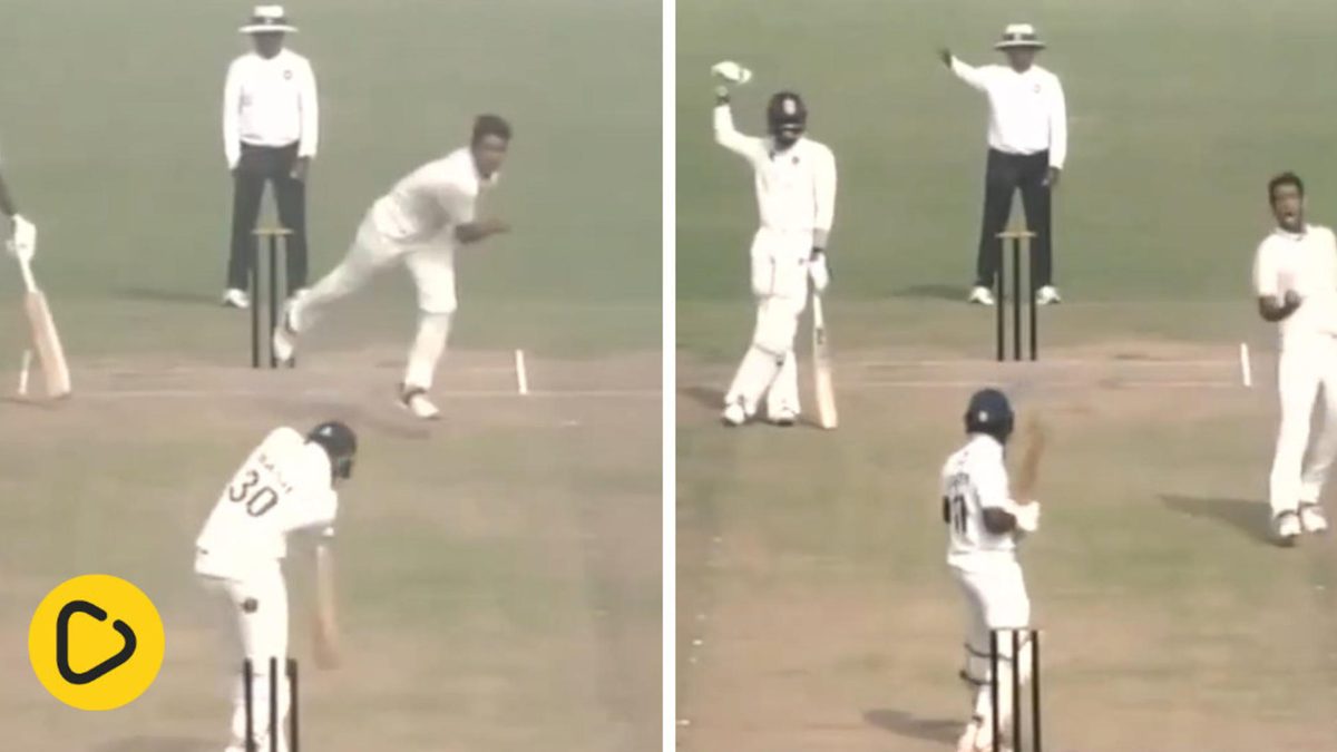 Haryana pacer Anshul Kamboj celebrates after picking up a 10-wicket haul during his team’s Ranji trophy fixture against Kerala