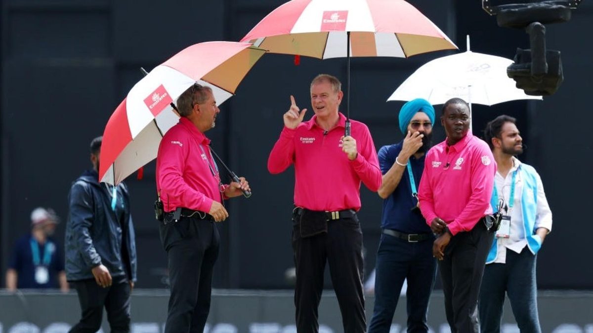 Match officials during the New Zealand-PNG T20 World Cup match