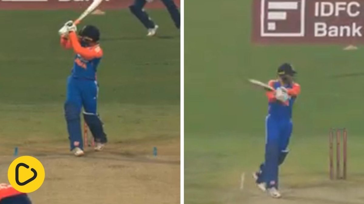 Abhishek Sharma and Mark Wood during the Kolkata T20I