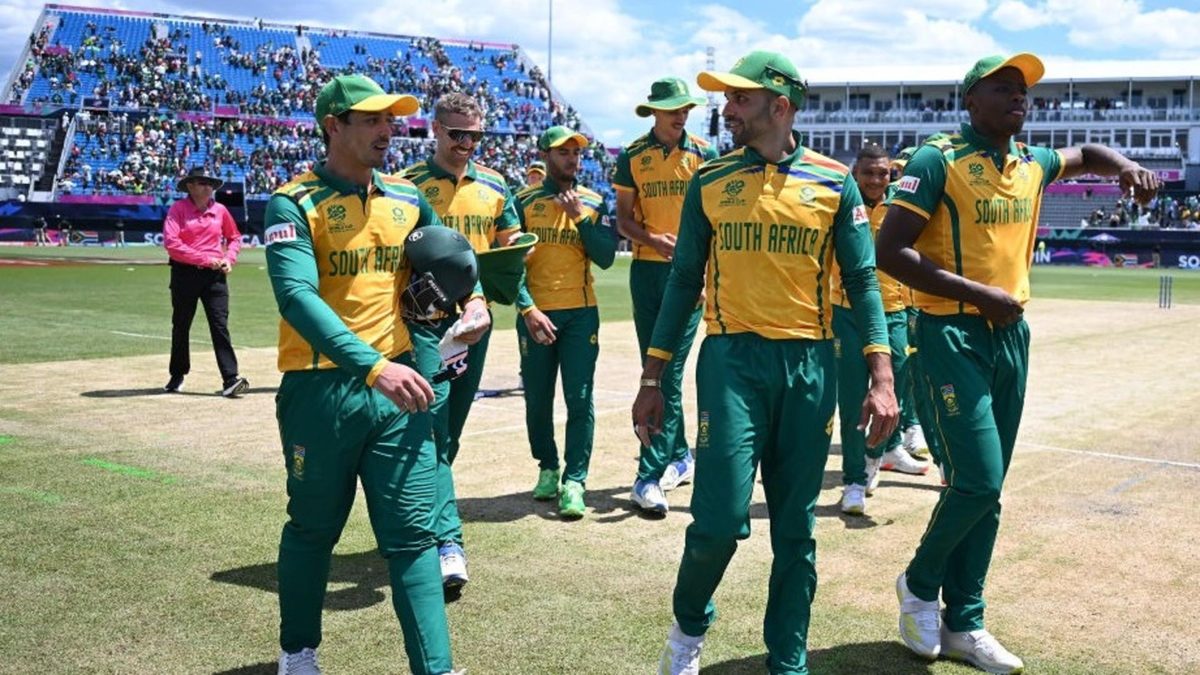South Africa's players leave the field after the victory over Bangladesh in New York.