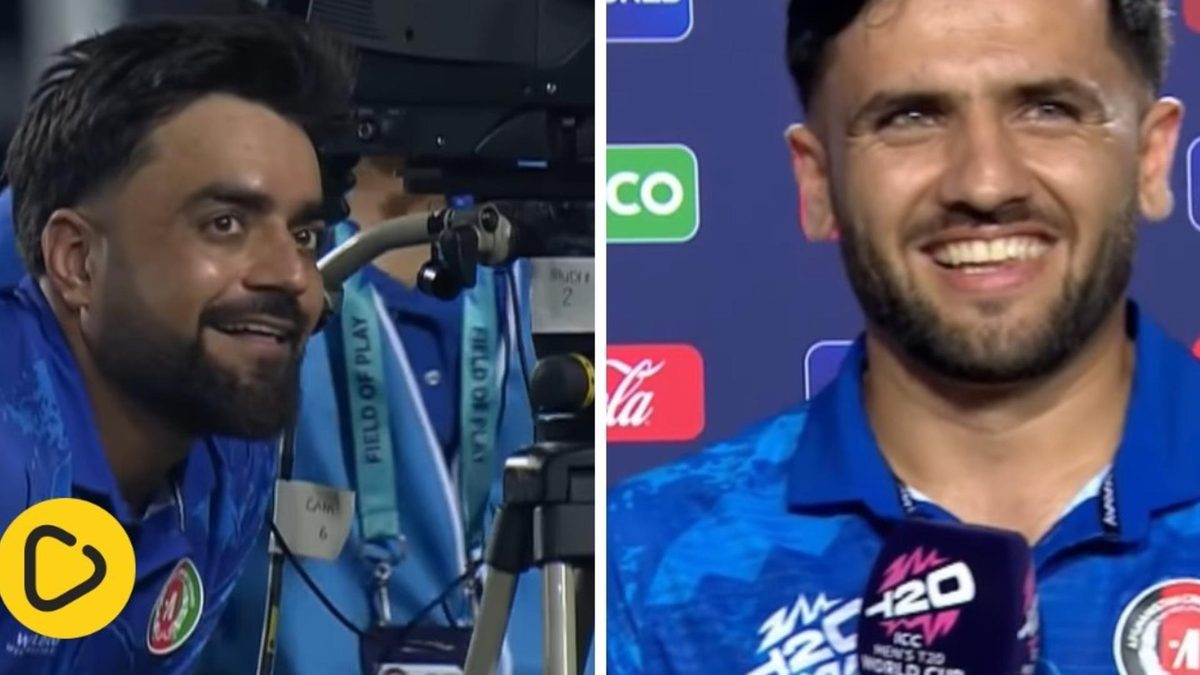 Watch: Afghanistan skipper Rashid Khan was constantly teasing Fazalhaq Farooqi as he was giving an interview to Ian Bishop following his Player of the Match-winning effort against PNG that helped his team earn a place in the Super Eight of the T20 World Cup.