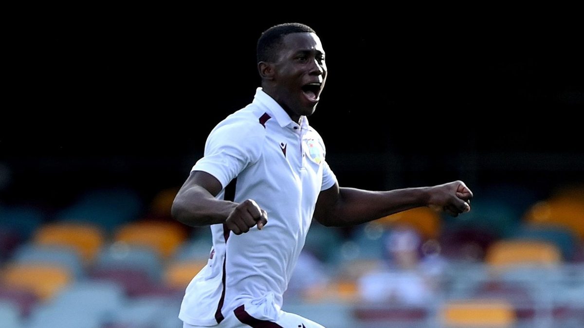 Shamar Joseph celebrates victory in Australia