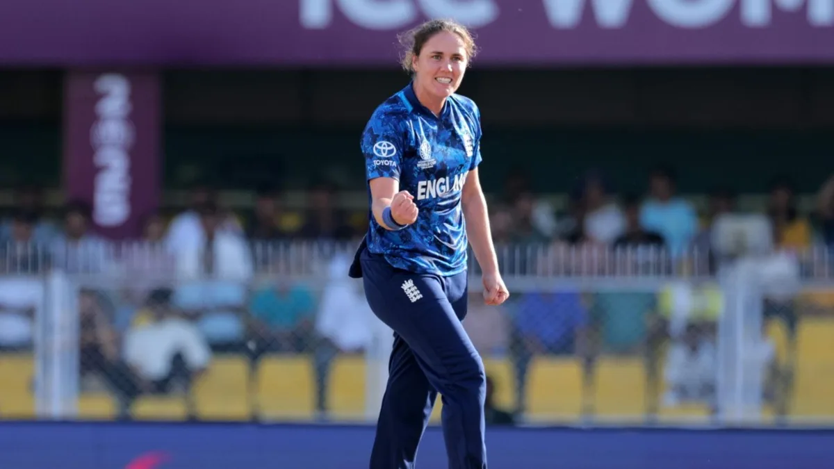Nat Sciver-Brunt celebrates taking a wicket against South Africa in England's World Cup opening game
