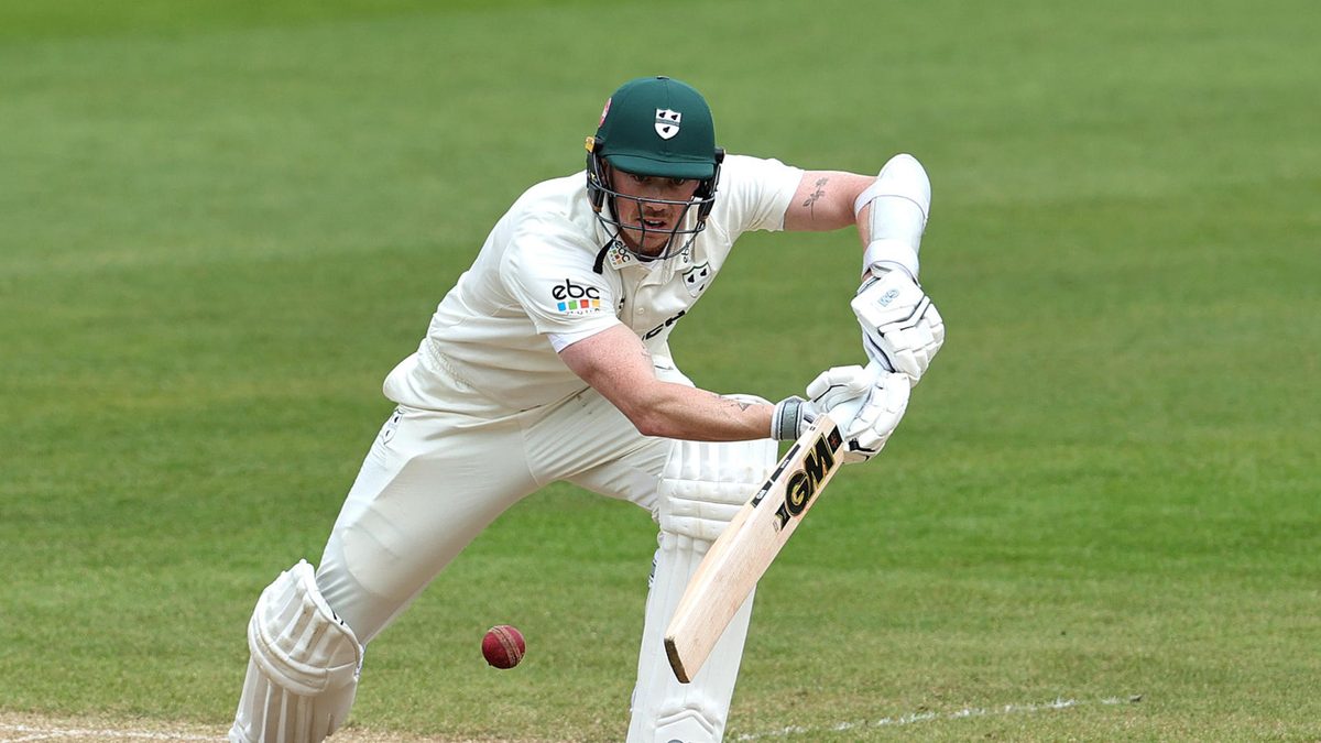 Adam Hose of Worcestershire plays the ball during the Vitality County Championship Division One match between Warwickshire and Worcestershire at Edgbaston on April 08, 2024 in Birmingham, England