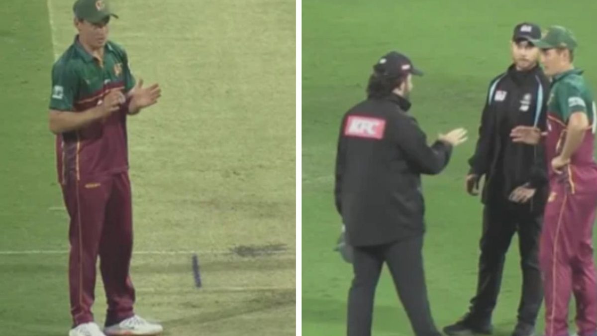 Marnus Labuschagne argues with the umpire during the T20 Max Redlands v Valleys match