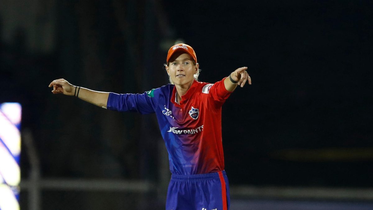  Meg Lanning of Delhi Capitals gestures during the Women's Premier League final match between Delhi Capitals and Mumbai Indians at Brabourne Stadium on March 26, 2023 in Mumbai, India