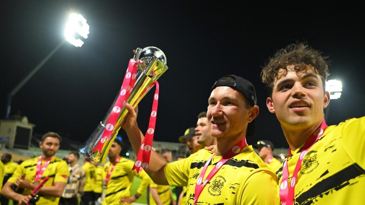 Gloucestershire's James Bracey holds the T20 Blast trophy aloft