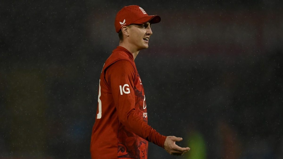 Harry Brook in the rain in the first T20I against South Africa