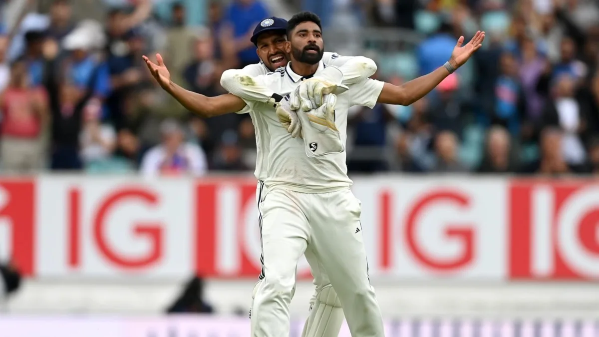 Mohammed Siraj celebrates beating England in the 2025 Oval Test