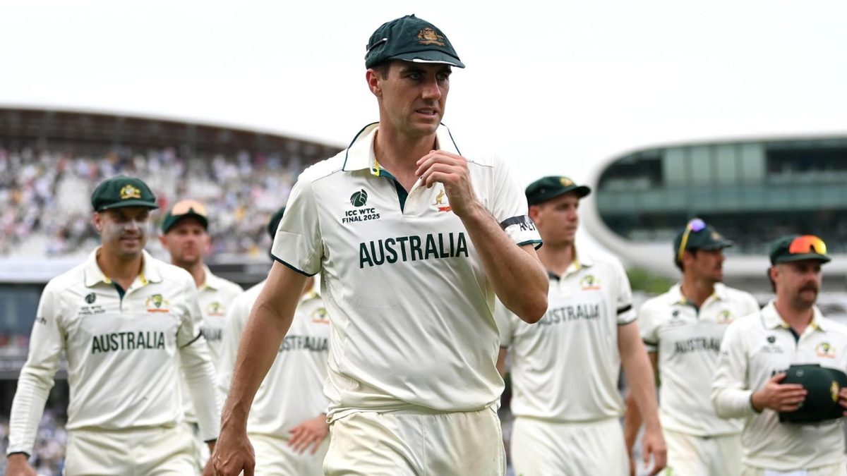 Pat Cummins leads his side off the pitch after losing the 2025 WTC final
