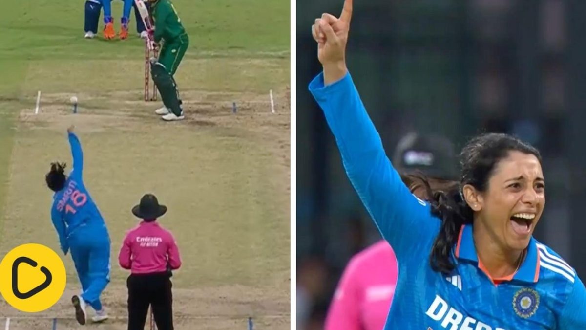 Smriti Mandhana celebrates taking her first international wicket