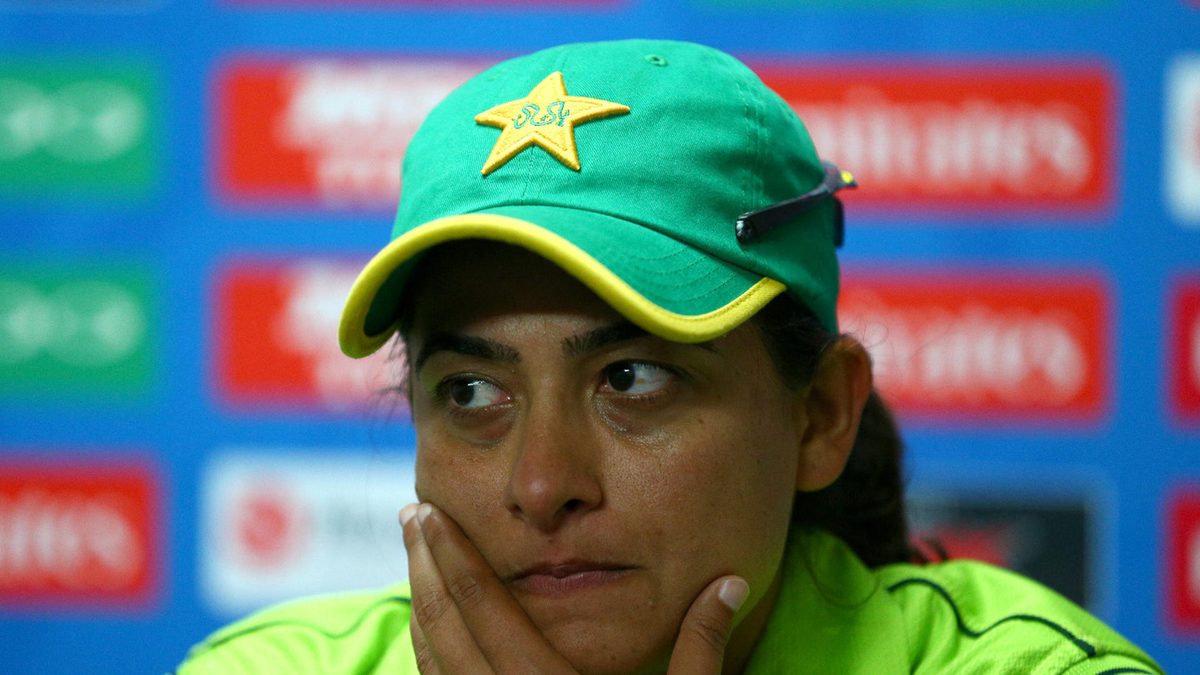 Sana Mir of Pakistan during a press conference following the ICC Women's World Cup match between Pakistan and South Africa at Grace Road on June 25, 2017 in Leicester, England