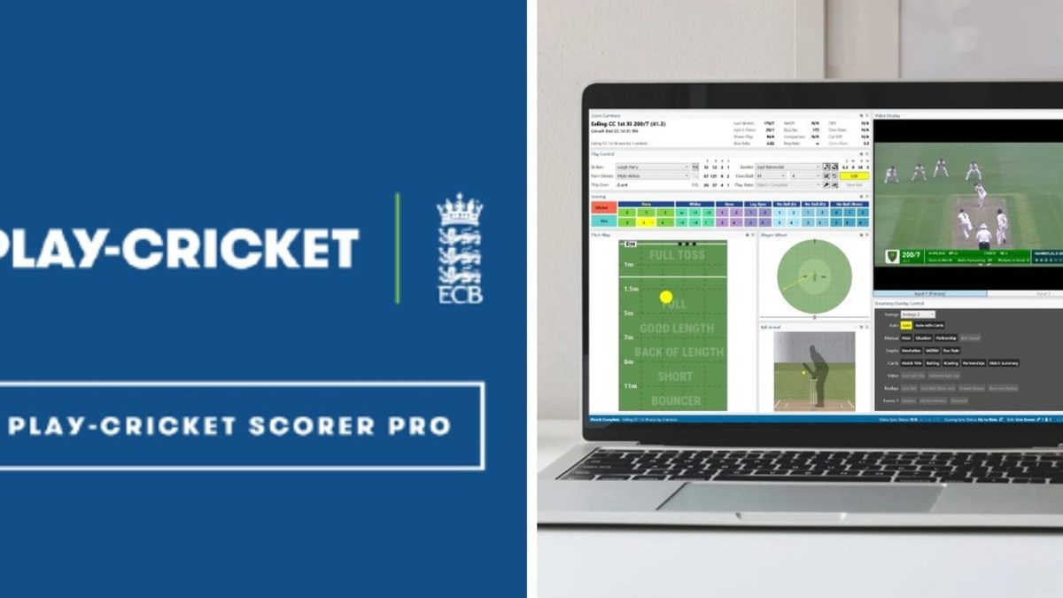 Play Cricket in combination with a laptop screen showing NV Play tech