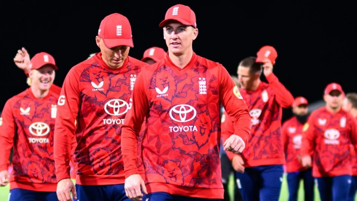 Harry Brook leads England off the field after T20I win