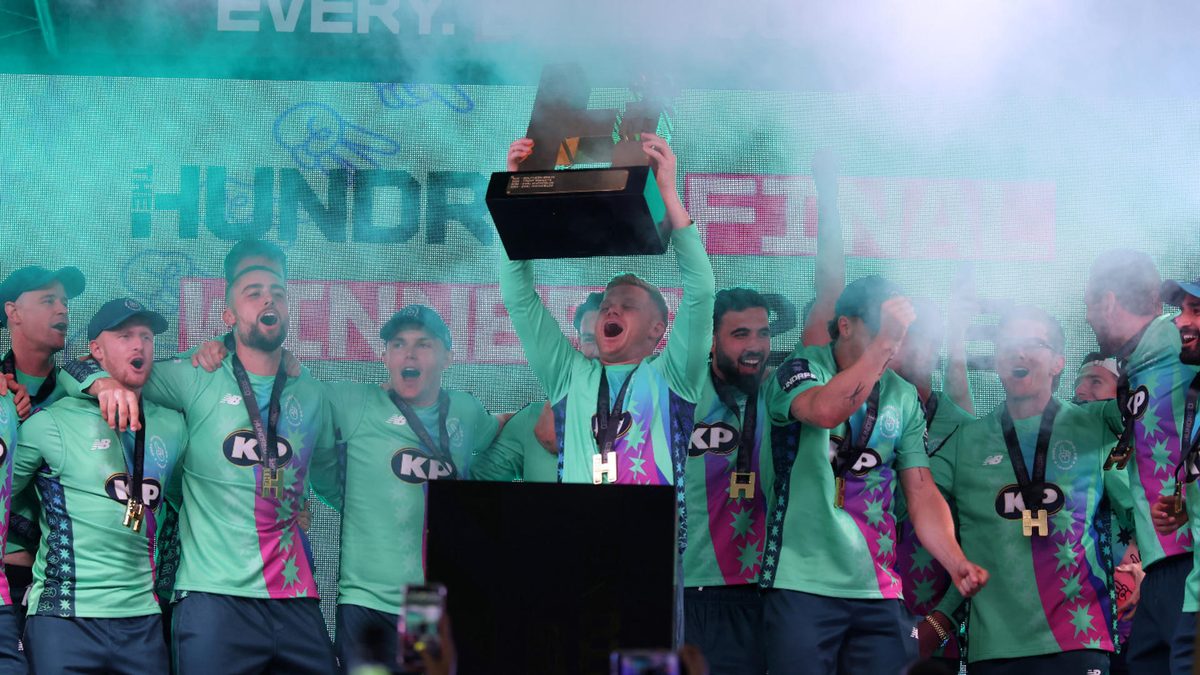Sam Billings of Oval Invincibles lifts The Hundred Men's Champions' Trophy following victory in The Hundred Final match between Oval Invincibles Men and Trent Rockets Men at Lord's Cricket Ground on August 31, 2025 in London