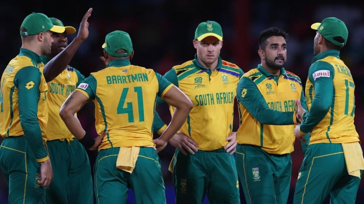 South Africa celebrate a wicket at the 2024 T20 World Cup