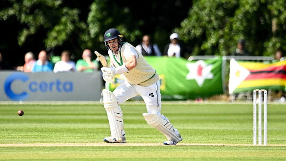PJ Moor of Ireland batting during day two of the Test Match between Ireland and Zimbabwe at Stormont in Belfast