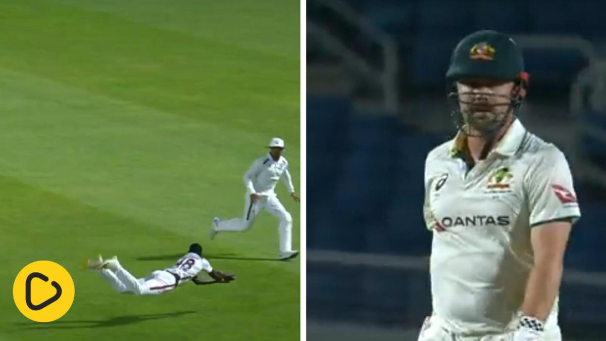 Anderson Phillip takes a diving catch in the third Test against Australia