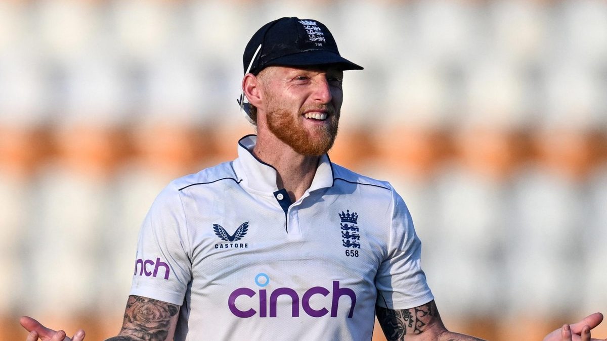 Ben Stokes reacts while playing Pakistan in 2024