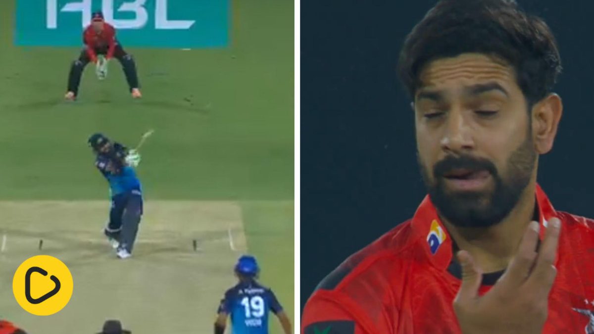 Mohammad Rizwan hits a six off Haris Rauf in the last over of the powerplay in PSL 2025 match between Multan Sultans and Lahore Qalandars