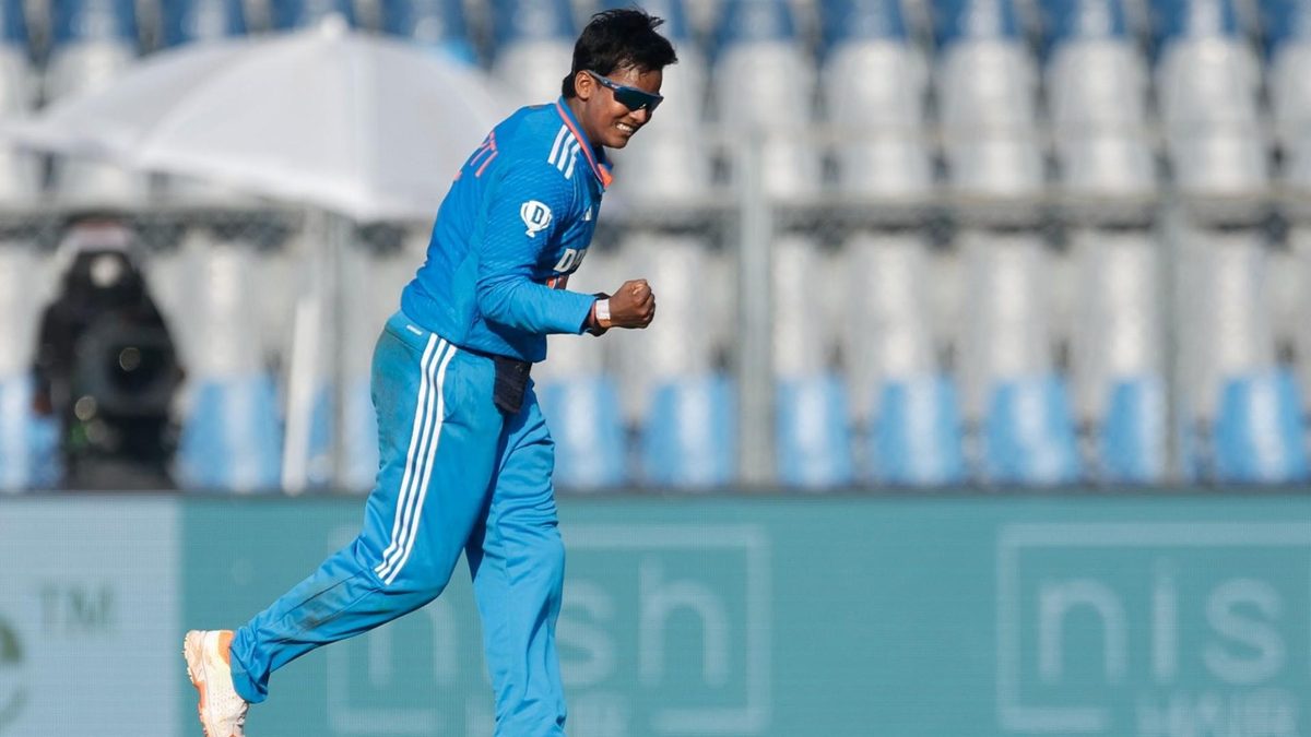 Deepti Sharma celebrates taking a wicket during an ODI against Australia