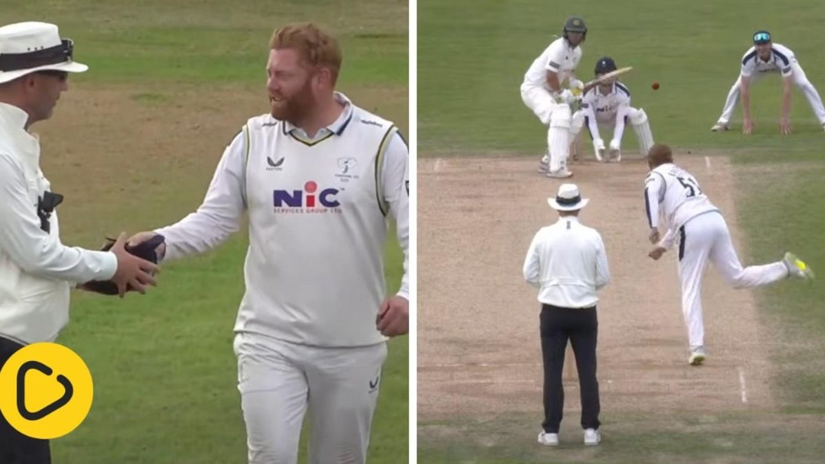 Jonny Bairstow bowls second over of professional career
