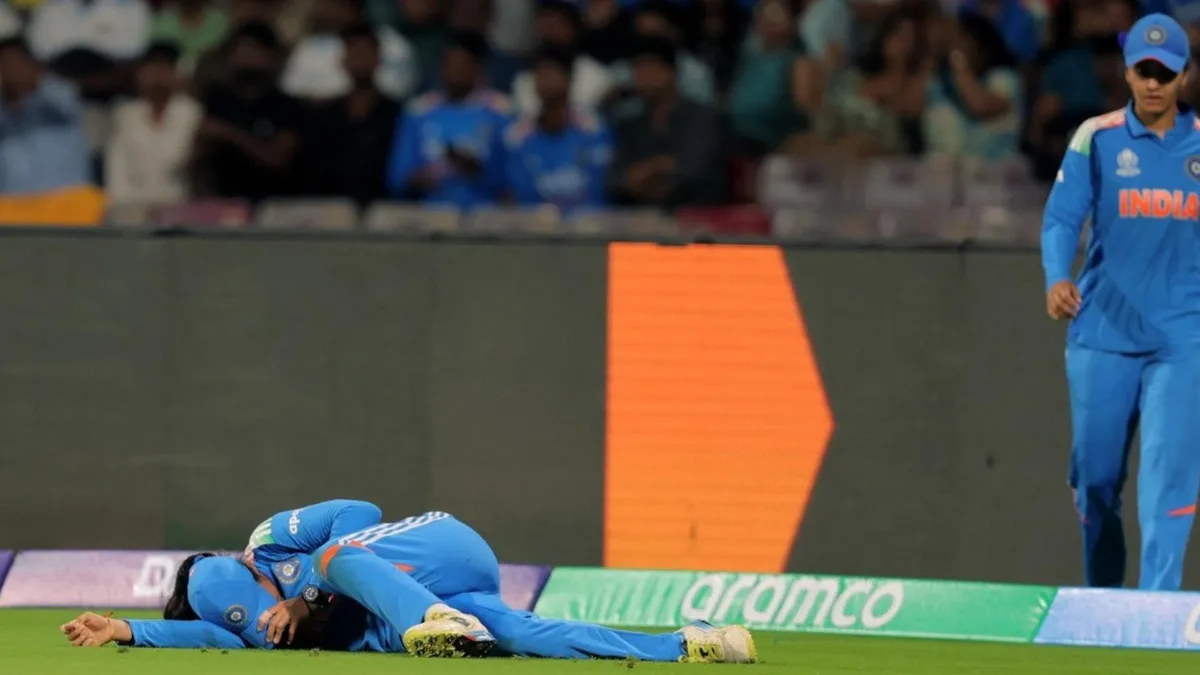 Pratika Rawal had to be helped off the field in Navi Mumbai v Bangladesh