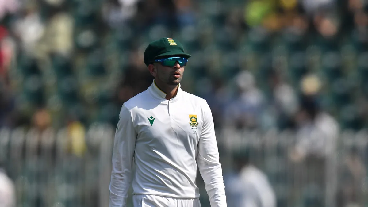 Keshav Maharaj of South Africa looks on during day one of the Second Test in the series between Pakistan and South Africa at Rawalpindi Cricket Stadium on October 20, 2025 in Rawalpindi, Pakistan