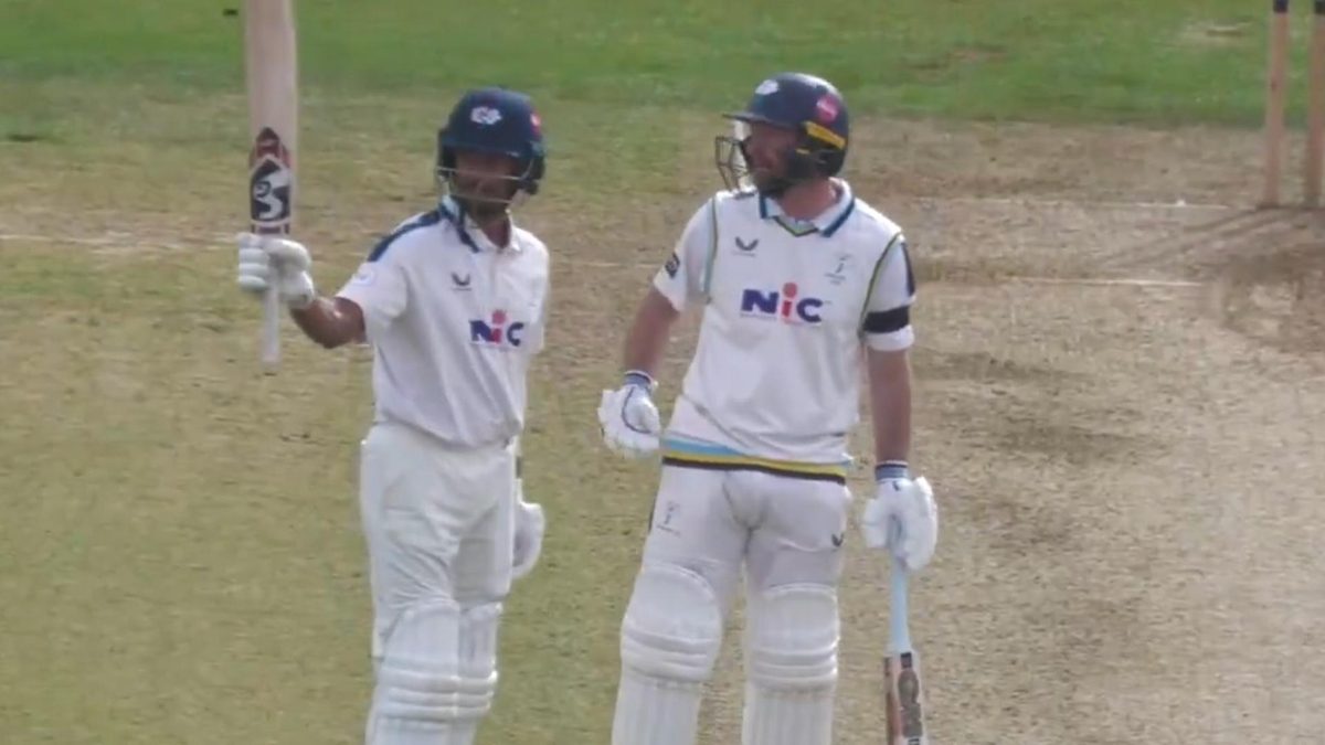 Mayank Agarwal celebrates milestone while batting for Yorkshire