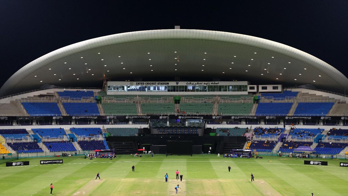 General view of play during the ICC Women's T20 World Cup Qualifier 2024 Final match between Scotland and Sri Lanka at Zayed Cricket Stadium on May 07, 2024 in Abu Dhabi, United Arab Emirates