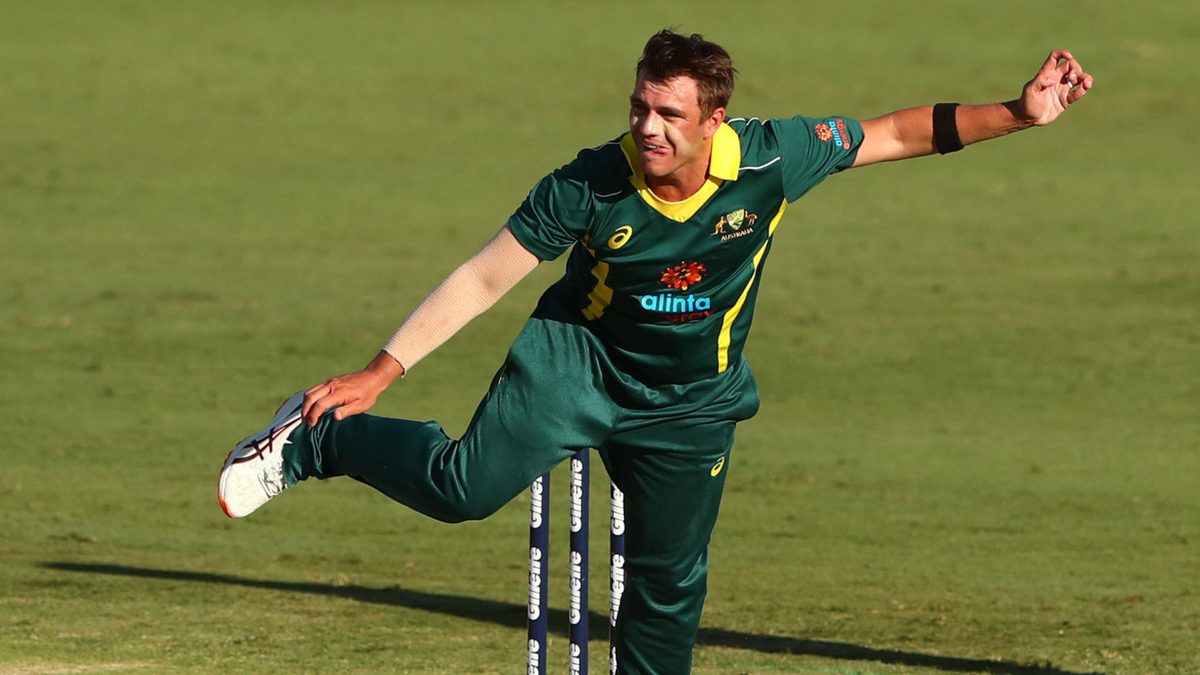 Cameron Boyce of Australia XI bowls during the tour match between the Australia XI and the England Lions at Metricon Stadium on February 02, 2020 in Gold Coast, Australia