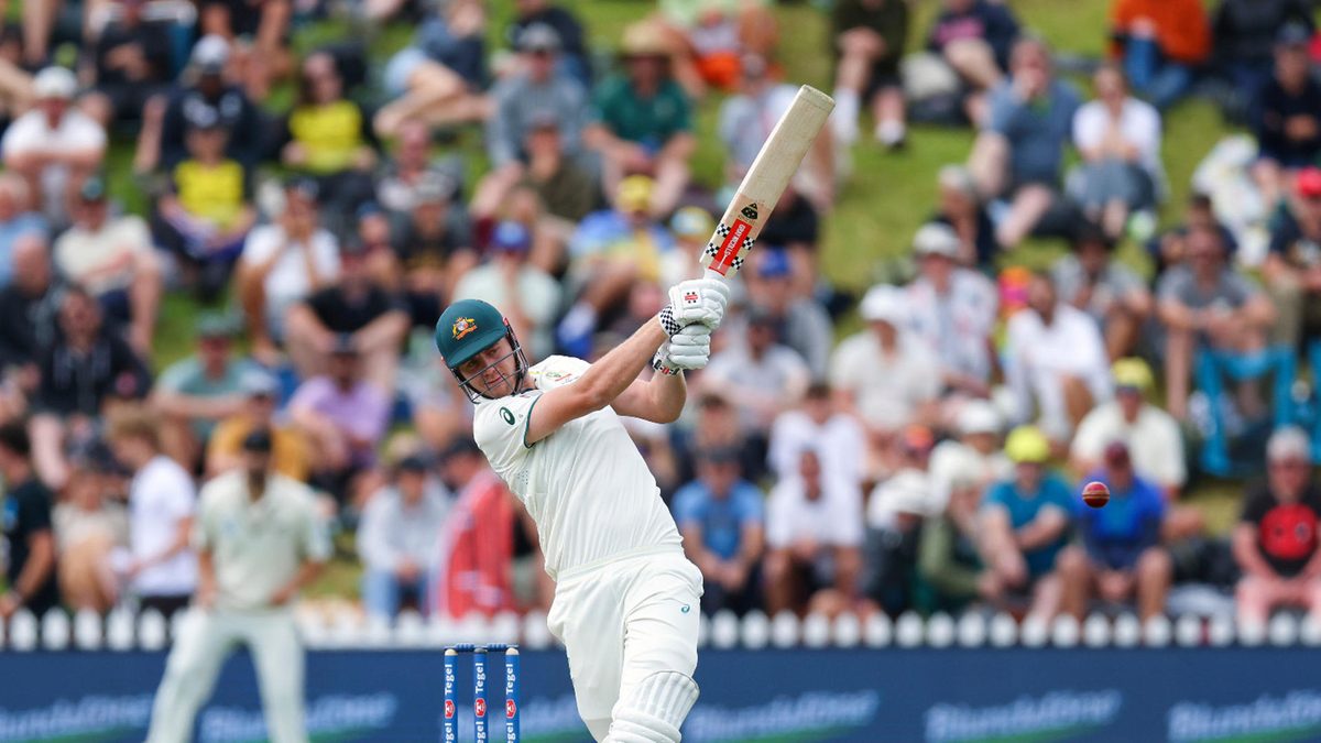 Cameron Green of Australia bats during day two of the First Test in the series between New Zealand and Australia at Basin Reserve on March 01, 2024 in Wellington, New Zealand