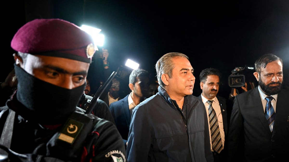 Pakistan's interior minister Mohsin Naqvi (C) visits the "red zone", which was cordoned off by police after Pakistan Tehreek-e-Insaf (PTI) party's protest to demand the release of former prime minister Imran Khan, in Islamabad on November 27, 2024. Protesters who marched on the Pakistan capital to demand the release of jailed former prime minister Imran Khan were cleared from the city centre on November 27 after a sweeping security crackdown